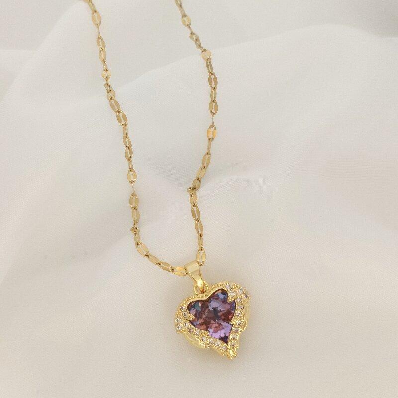 1 Pcs Fashion New Heart of the sea necklace women light luxury color crystal love pendant collarbone chain jewelry