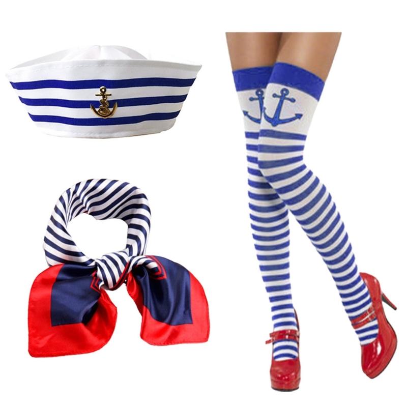

Sailor Girl Costume Set Including Hat Scarf Stocking Glasses Necklace Gloves For Women Halloween Cosplay Role Play Event