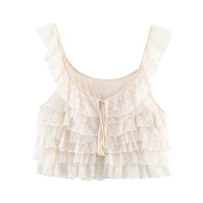 Spring 2026 European & American Style Lace Layered Spaghetti Strap Top