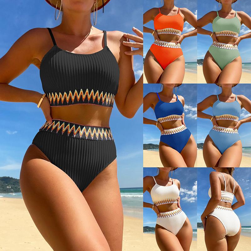 

Women Summer Strap Beach Holiday Knitted High-waisted Tankini Bikini Swimsuit L