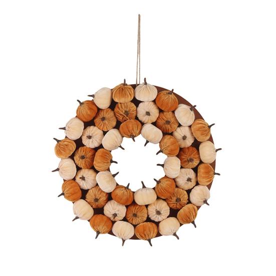 Fabric Pumpkin Wreath Fall Thanksgiving Home Decor with Colorful Mini Gourds Seasonal Front Door Hanging Wreath for Autumn Harvest Festival