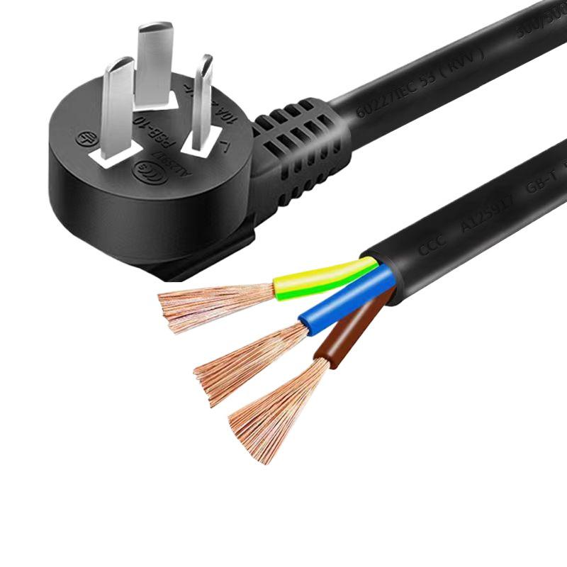 High-Power 10A Three-Pin Power Cord with Plug and Bare End, 2.5mm² Thickness