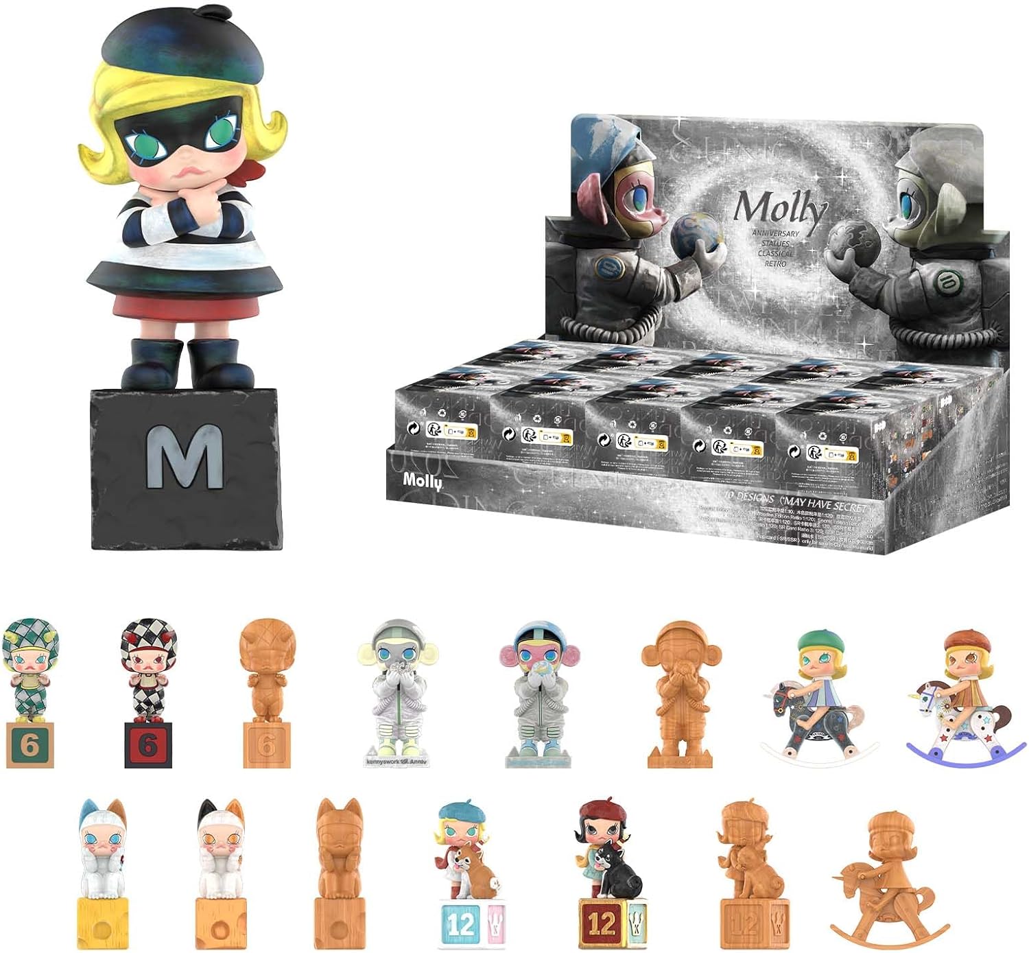 

POP MART Molly Юбилейные статуэтки Классические ретро фигурки-сюрпризы, Коллекционный набор игрушек для аксессуаров для стола, Одиночная коробка