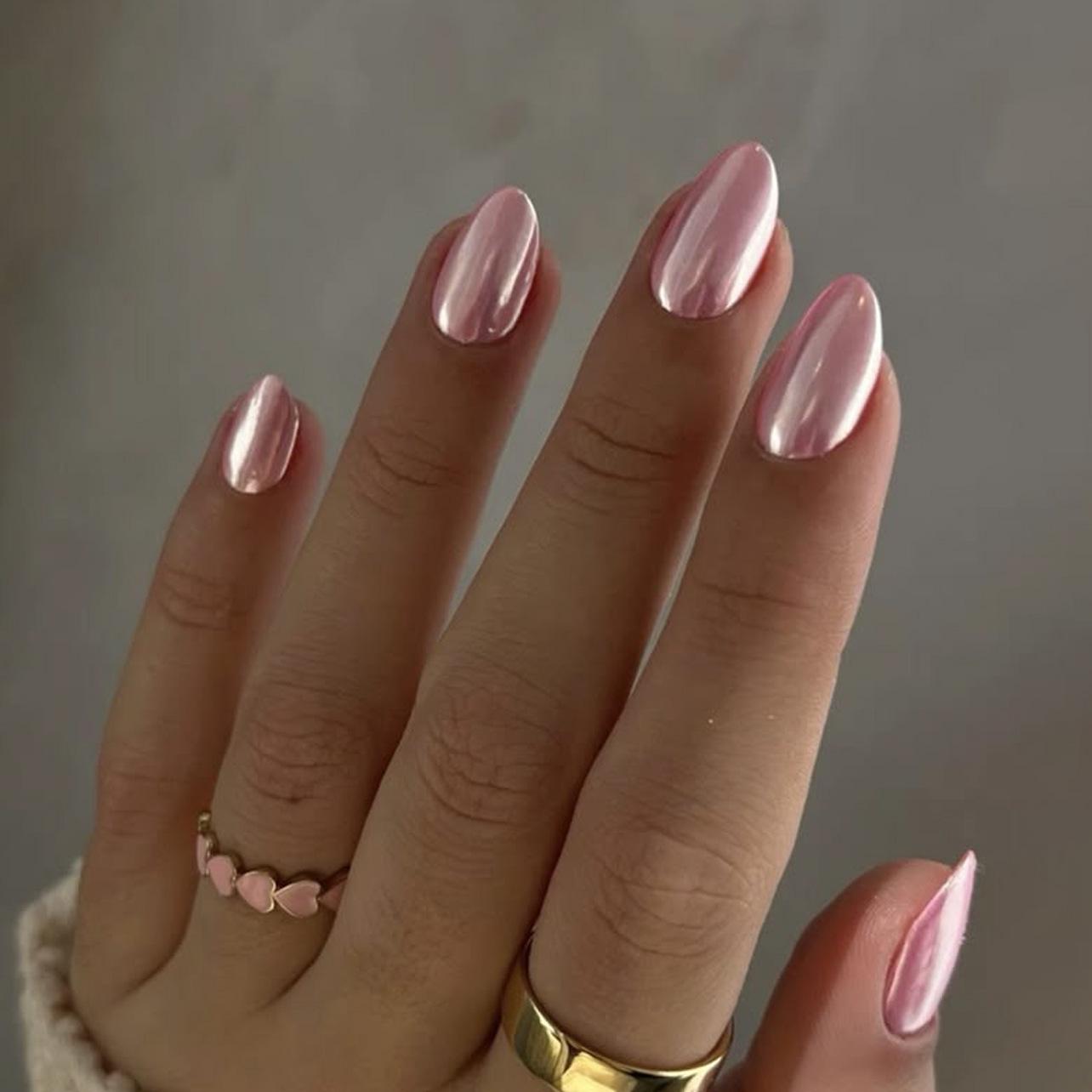 Pink Solid Color Wearable Sparkle Nail Tips - Simple European & American Nail Art