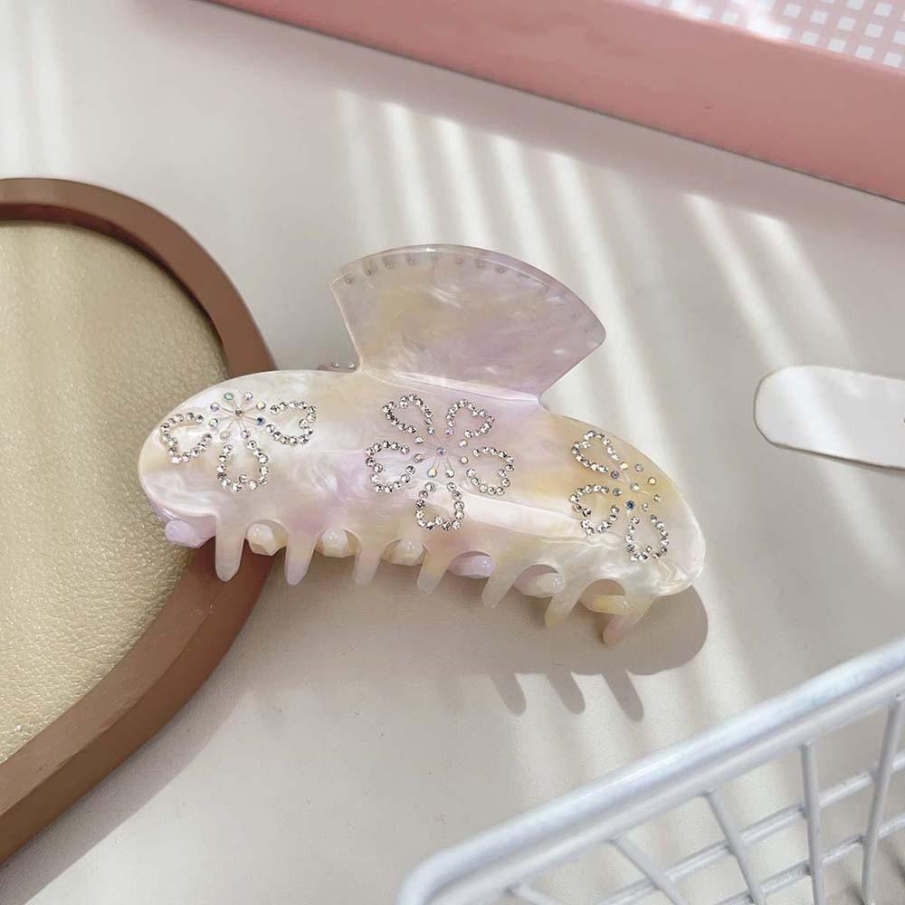 Korean Style Rhinestone-inlay Hair Claw Iridescent Acrylic Hair Claw Women Shark Clip  Daily