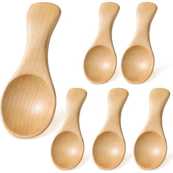 6 PCS Mini Wooden Spoons, 3.1inch Small Wooden Spoons Mini Wood Condiment Spoon Small Wood Teaspoons Tiny Nature Scoop for Canisters Kitchen Cooking