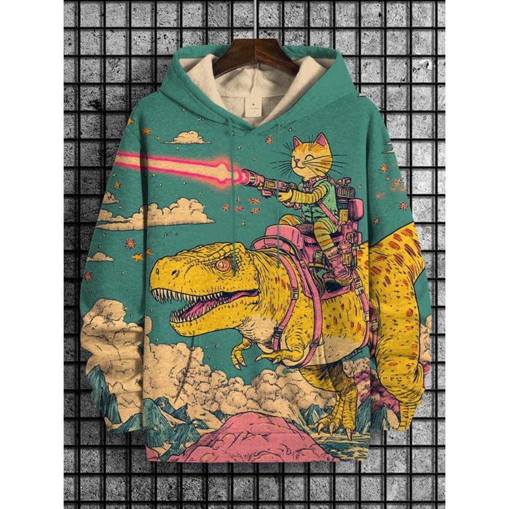 2026 Men's Hoodies Funny Cat Dinosaur UFO Art 3D Printed Cartoon Sweatshirt Men Women Tracksuit Oversized Casual Street Y2k Coat