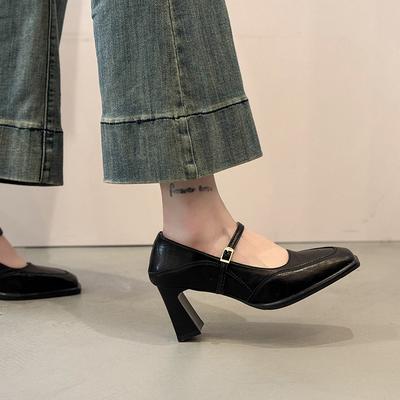 2025 New Retro Light Mouth Single Shoes Women's French High-heeled Mary Jane Shoes with Small Square Head Thick Heel Fashion Shoes