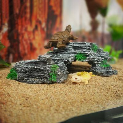 Artisanat Résine Double Bassin d'Alimentation Pratique Multifonctionnel Terrarium Tortue Paysage Délicat Décoration Aquarium Bureau