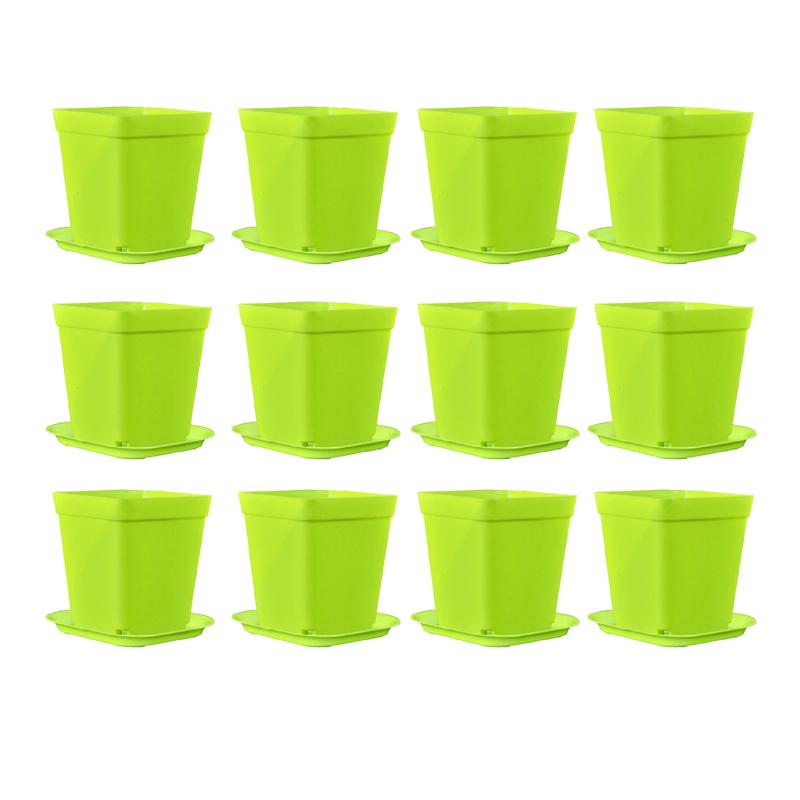 12PCS/Set Colorful Plastic 7cm Square Flowerpot with Tray Office Desktop Plant Grow Container Succulent Pot Garden Nurseries ZYF