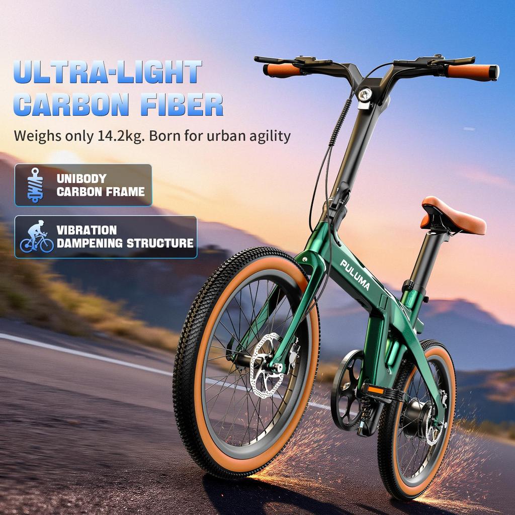 PULUMA PT20 City Commuter Electric Bicycle , Electric Bike 250W Motor , 36V 7Ah Battery, 20x2.0 Inch Tires, Lightweight Folding E-Bike for Adults