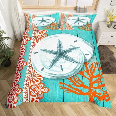 Ocean Theme King Duvet Cover Set Nautical Starfish Bedding Set Microfiber Marine Sealife Quilt Cover Single Twin For Boys Girls