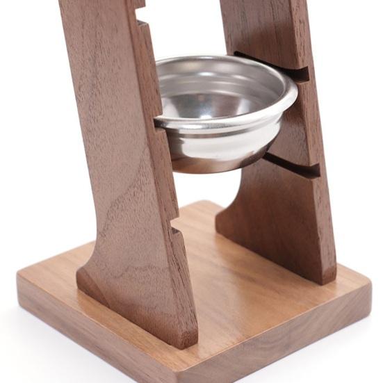 Wood Espresso Portafilter Holder with 3 Slots Universal Stand for 51/53/58mm Espresso Baskets Compact Countertop Organizer