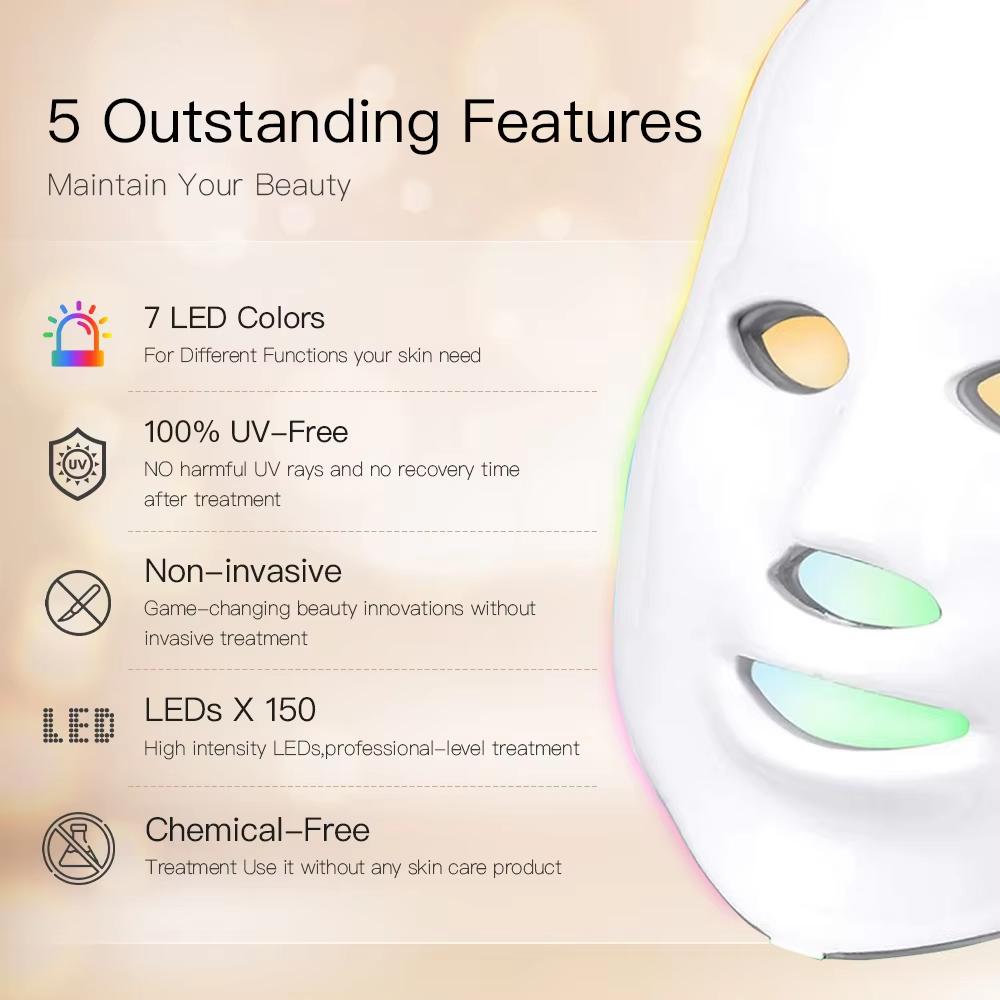 Mascarilla Facial LED de 7 Colores - Uso Doméstico, Rejuvenecimiento de la Piel, Anti Acné, Reafirmante