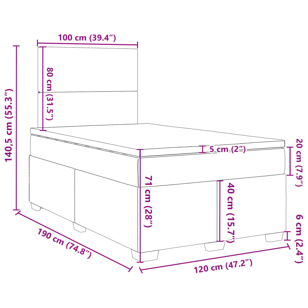 Box Spring Bed with Mattress Cream 120x190 cm Fabric