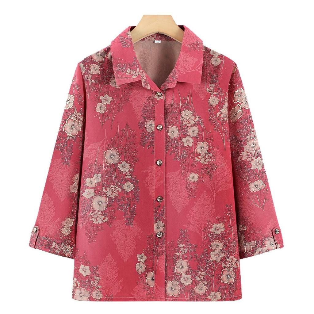 Grandma Chic Seven-Sleeve Lightweight Blouse for Elderly Women - Plus Size Summer Top
