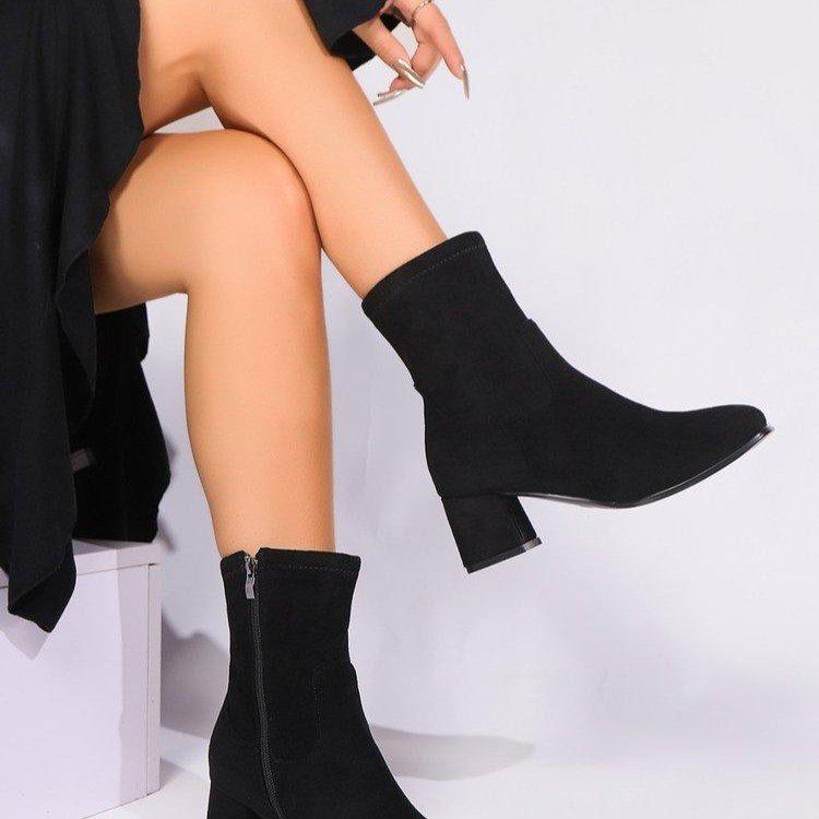Large Size Side Zipper Suede Fashion Boots Autumn and Winter New Mid-heel Round Head Going Out Versatile Women's Boots