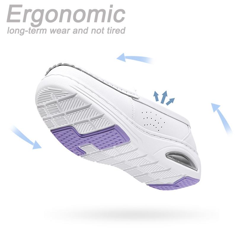 Women Massage Insole Genuine Leather Hollow Breathable Anti-Slip Swing Shoes Half Palm Air Cushion Platform Nurse Work Shoes