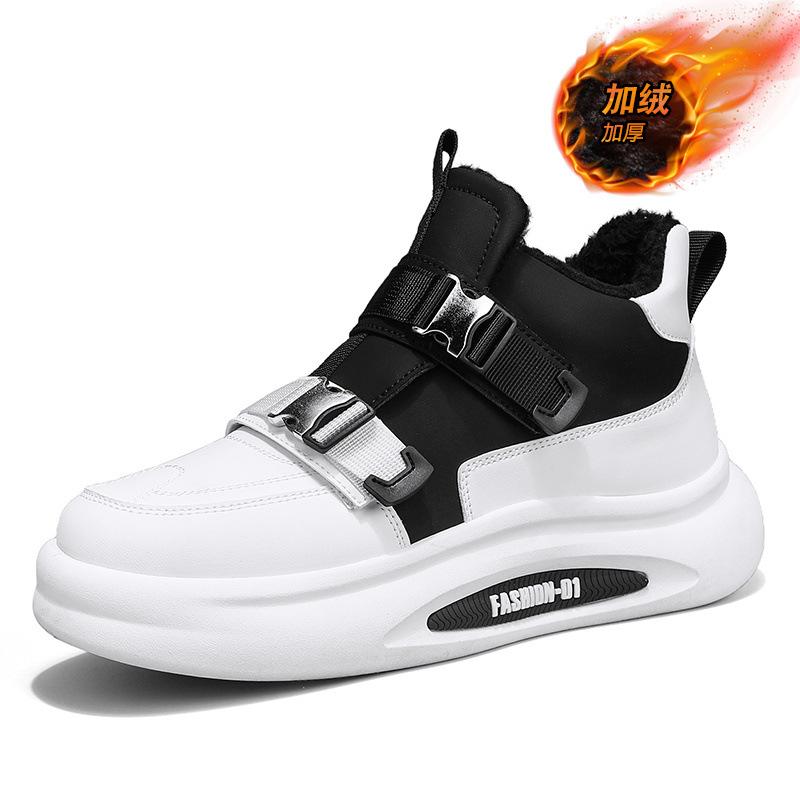 

Winter velvet warm snow boots medium top fashion buckle platform shoes color matching casual sports white shoes 44