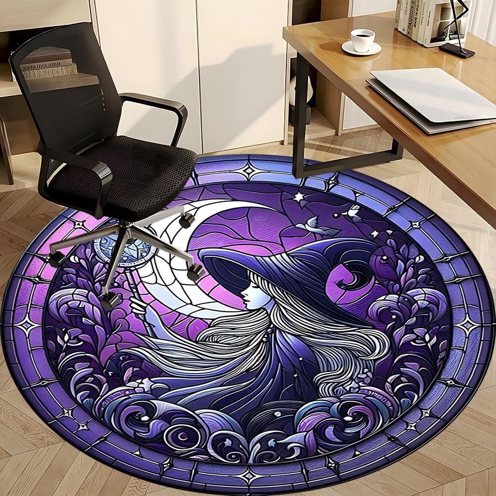 1PC Moon Witch Office Round Area Rug, Indoor Mat Suitable ForOffice, Under Office Chairs Bedroom Living Room Home Decor, Room Deco, D144