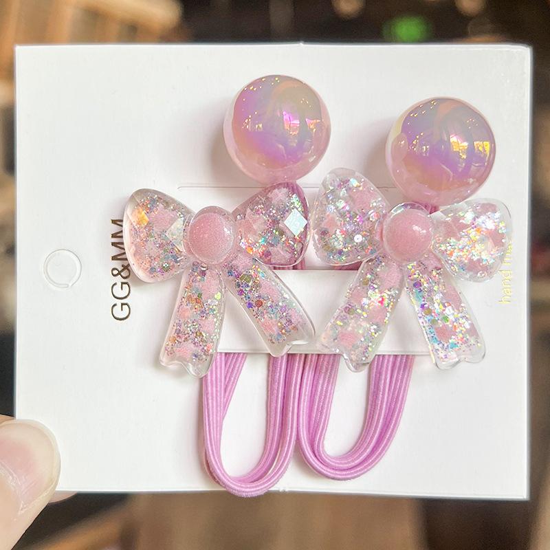 2 Pieces  New Cute Colorful Shiny Bow Tie Princess Headwear Kids Elastic Hair Bands Children Hair Ropes Girls Hair Accessories
