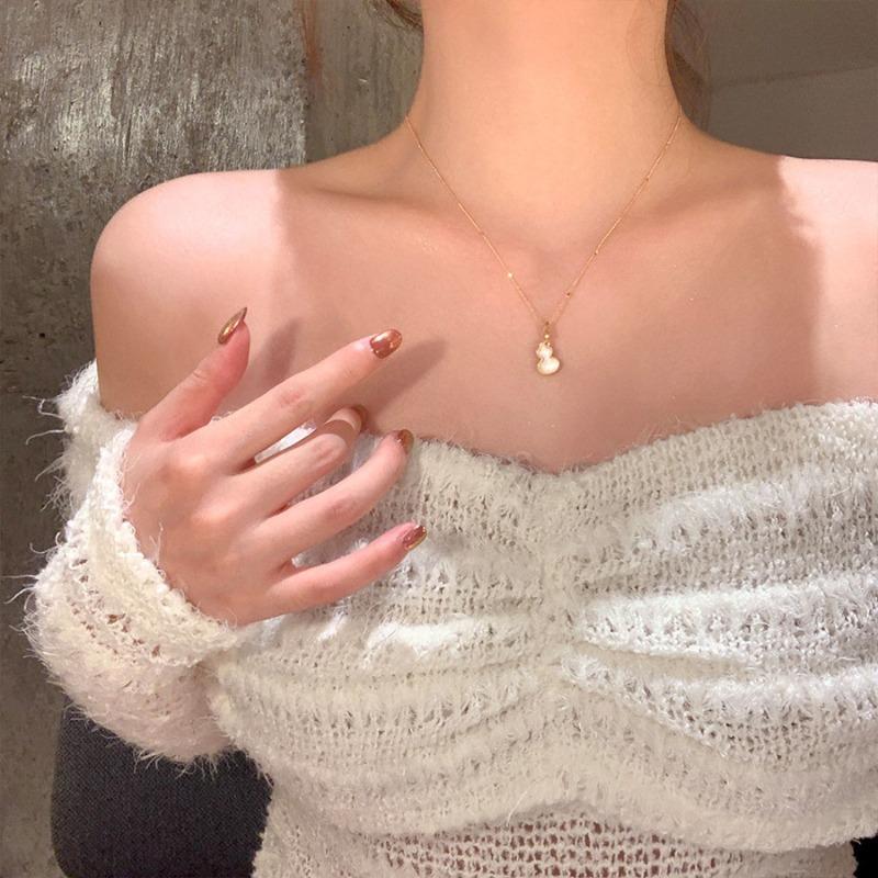 Real Gold Electroplated Zircon Double-sided Gourd Necklace Fashionable and Simple Design Sweater Chain Niche Light Luxury Item Jewelry Wholesale