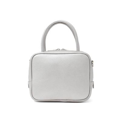 Gratante Genuine Cowhide Leather 2-Way Cube Bag, Handbag, Women's Commuter Bag (Silver)