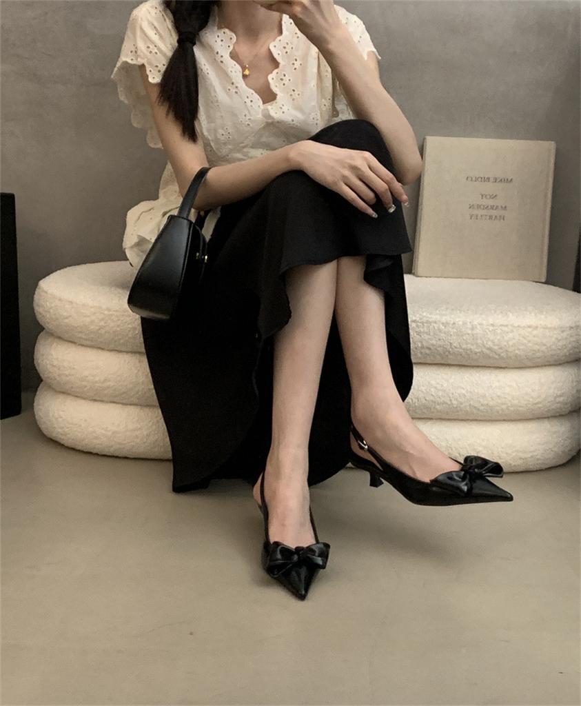 Satin Sandals Women's 2025 New Temperament Pointed Thin Heel Bow High Heel Sandals