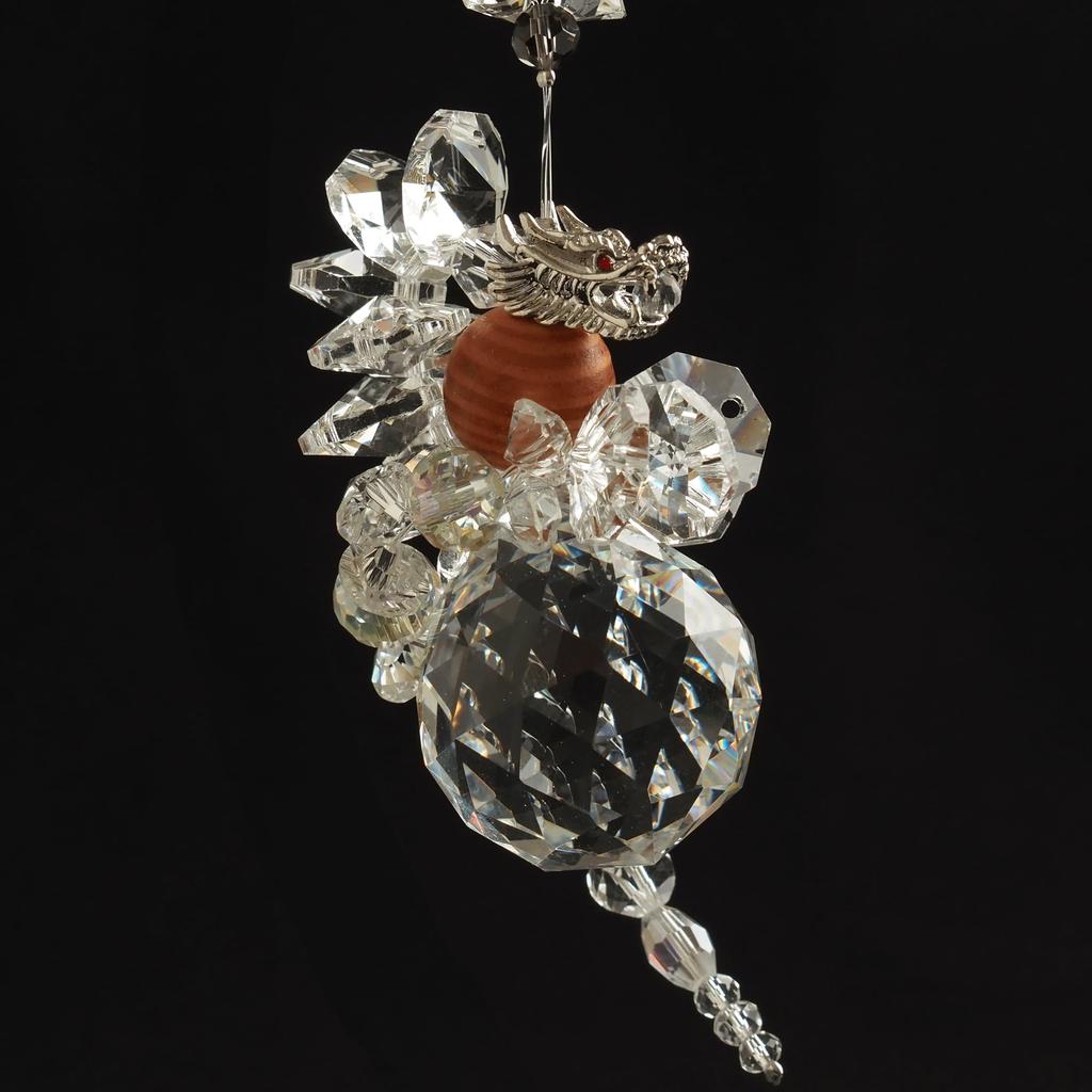 RELIGHT Rising Dragon Crystal Glass Suncatcher with Stand, Feng Shui Decor (Coiled Dragon, Silver)