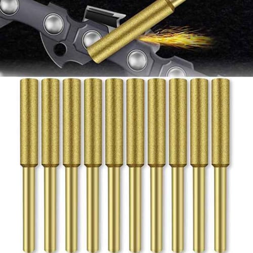 Ahvqevn 10-Piece Electric Chainsaw Sharpening Stone, Deburring File, Titanium-Plated Diamond Sharpening Stone (4.0mm)