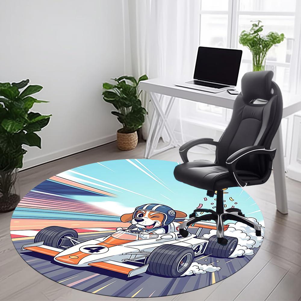 1pc Racing Pup Office Round Area Rug, Mat Suitable ForOffice, Under Office Chairs Bedroom Living Room Home Decor, Room Deco