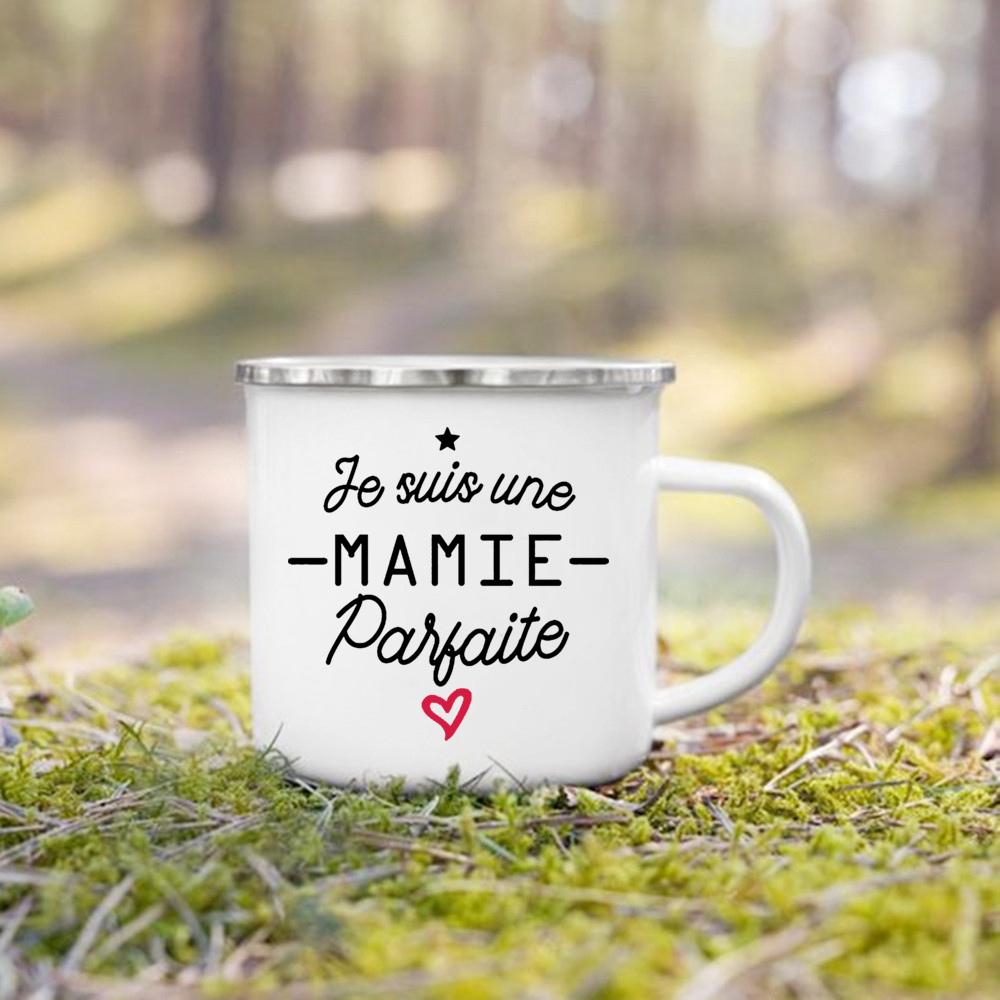 Super Papy Mamie Print Enamel Mug Creative Coffee Cups Drinks Water Milk Cup Enamel Mug Home Drinkware Gifts for Grandma Grandpa