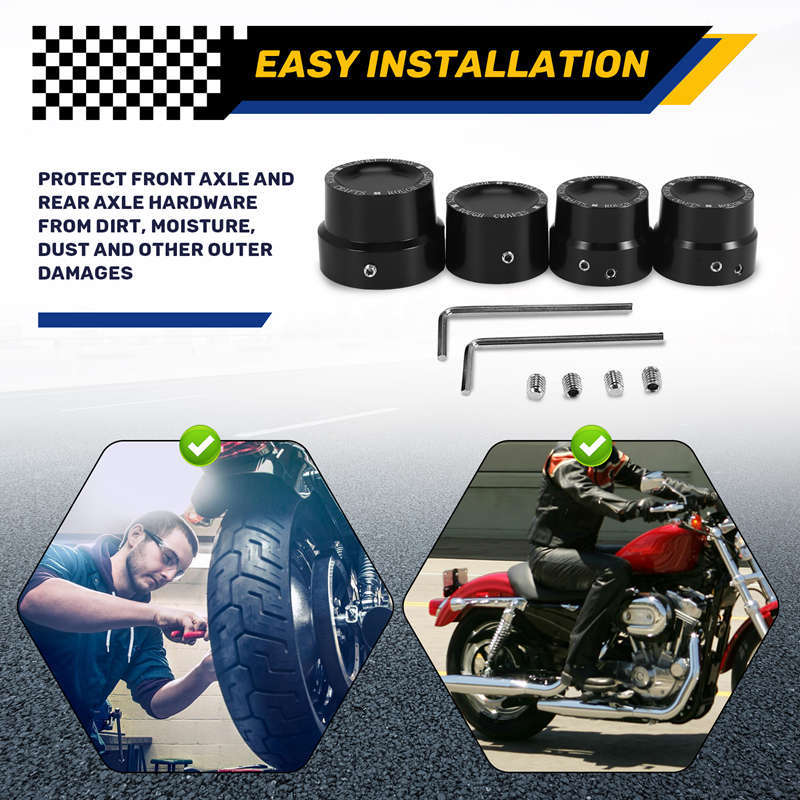 4 Pcs Black Aluminum Rough Craft Carving Front & Rear Axle Nut Covers Caps Fit For  Sportster XL883 XL1200 Dyna Touring V-