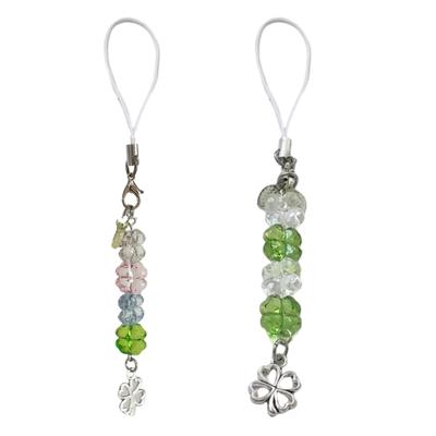 Handcrafted Beaded Four Clovers Phone Charm Fashion Keychain Bag Hanging Accessory for Good Luck and Happiness
