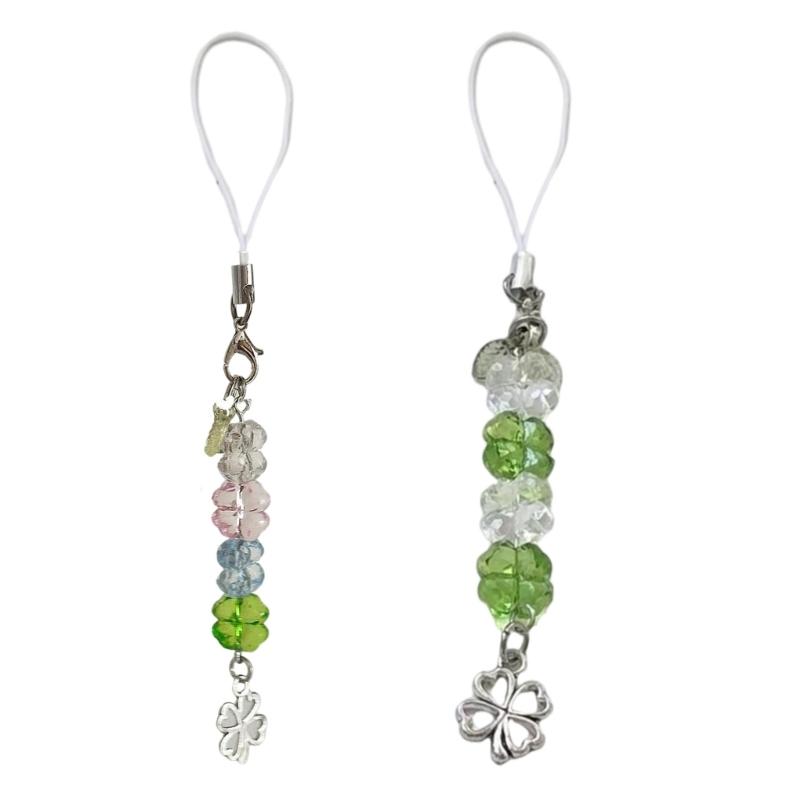 Lucrat manual cu mărgele, patru trifoi, pandantiv pentru telefon, breloc la modă, accesoriu de agățat pentru noroc și fericire