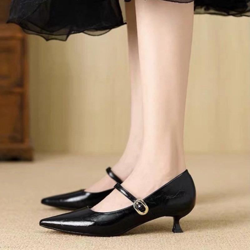 Chaussures à Bride Unique pour Femmes, Style Français, Bout Pointu, Nouvelle Collection Printemps/Automne, Décolleté Bas, Talons Bas Élégants