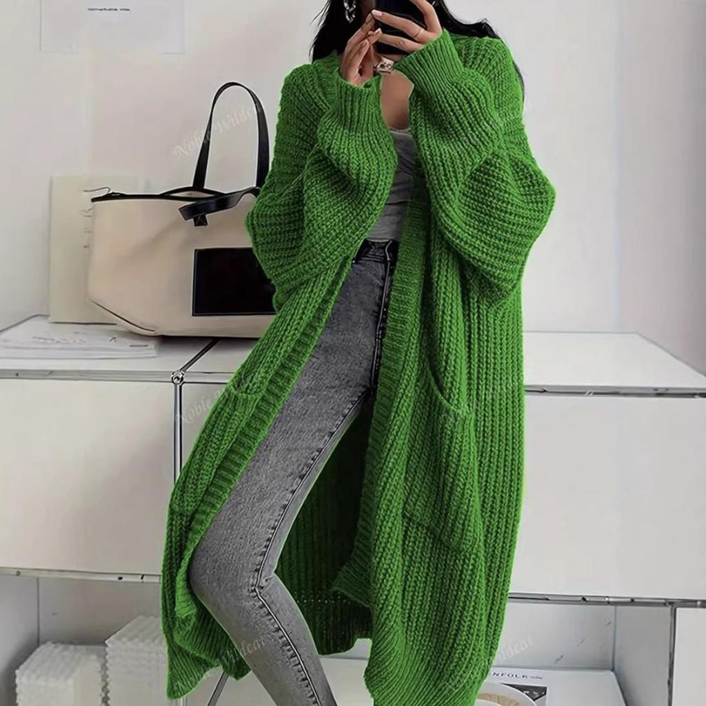 Temperament long over-the-knee sweater cardigan women's autumn and winter new lazy wind loose thickened knitted jacket women's tide
