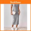 Robe d'été Femme Tissu Satiné Moulante Ouverture Fente Décontractée Élégante Pour le Bureau