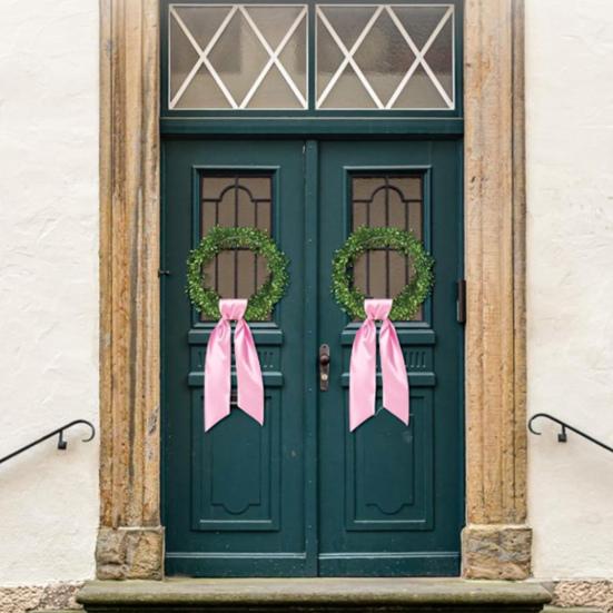 2 Pcs Wreath Sash for Front Door Blank Satin Wreath Sash Embroidery Monogram Plain Ribbon Accessories for Xmas Party Yard Doorway Wall Decor
