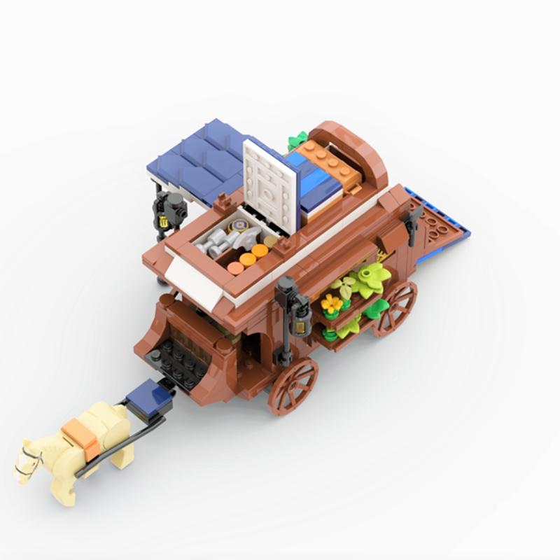 Yigebebe Ideas Medieval Besieger's Tent Camp Travelling Horse Carriage Model Building Blocks MOC Toys for Children Kids Gifts