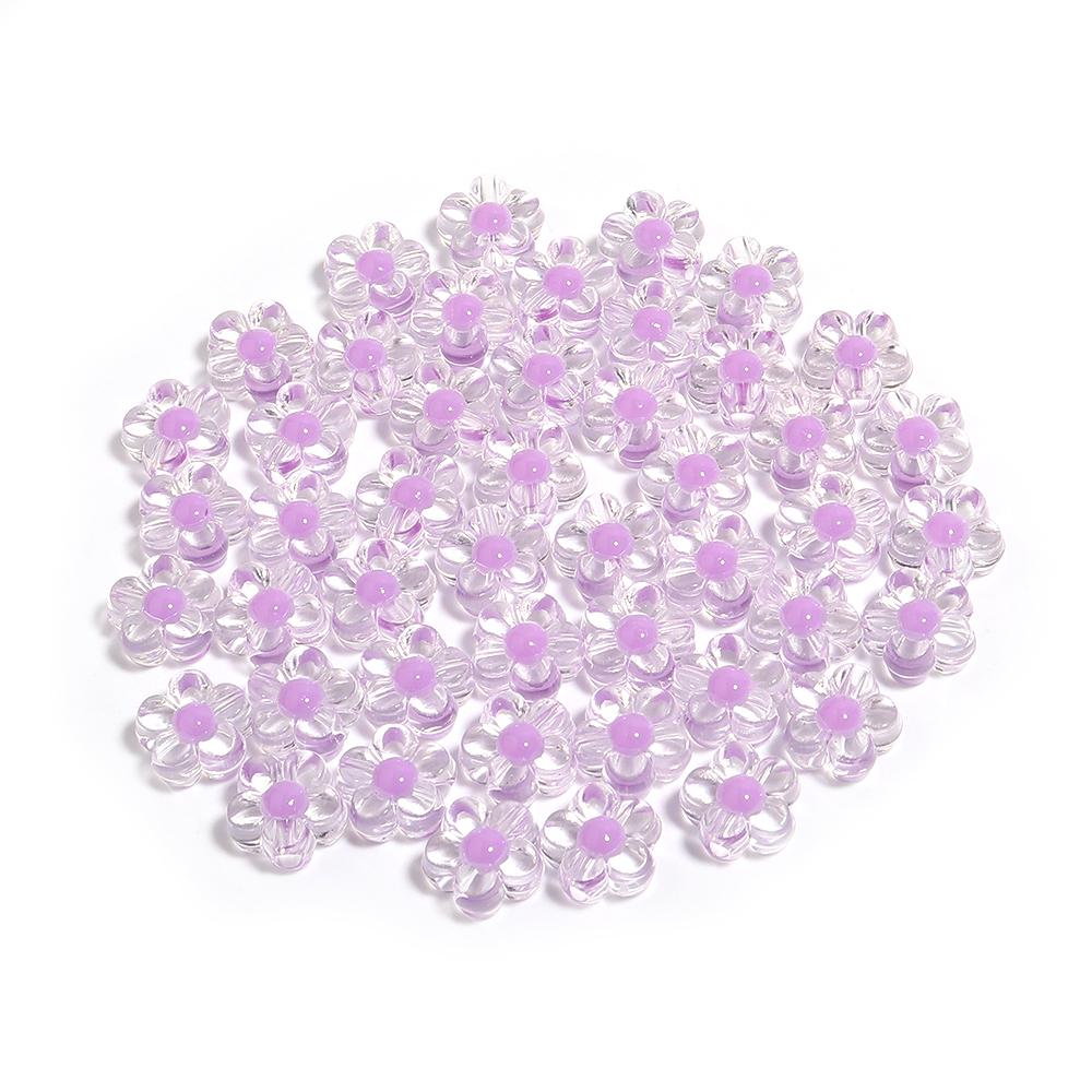 100Pcs Acrylic Colorful Flower Beads Transparent Mix Color Loose Beads Charms for DIY Bracelet Necklace Jewelry Making Findings