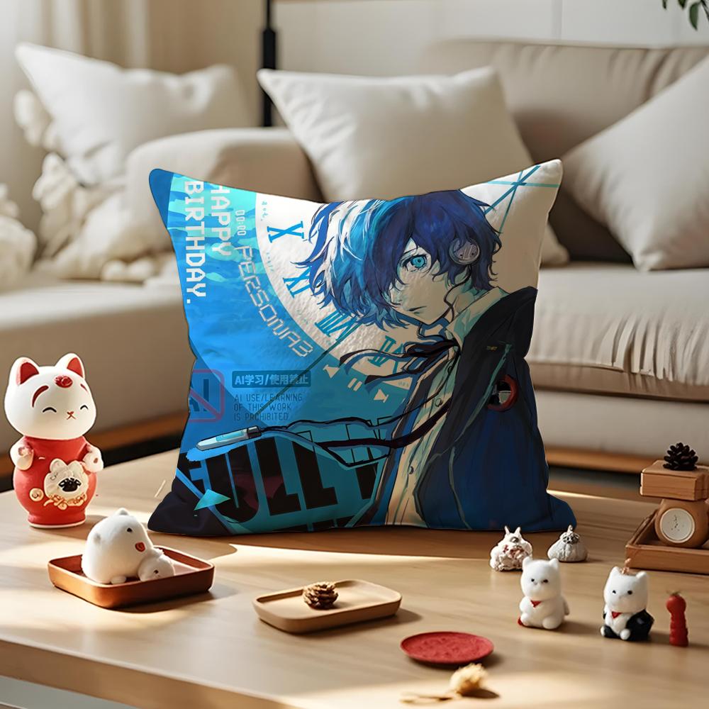 Game Cool P-Persona 3 Reload Cushion Cover Silky Short Plush With Invisible Zipper Dustproof Sofa Pillow Cover For Home Decor