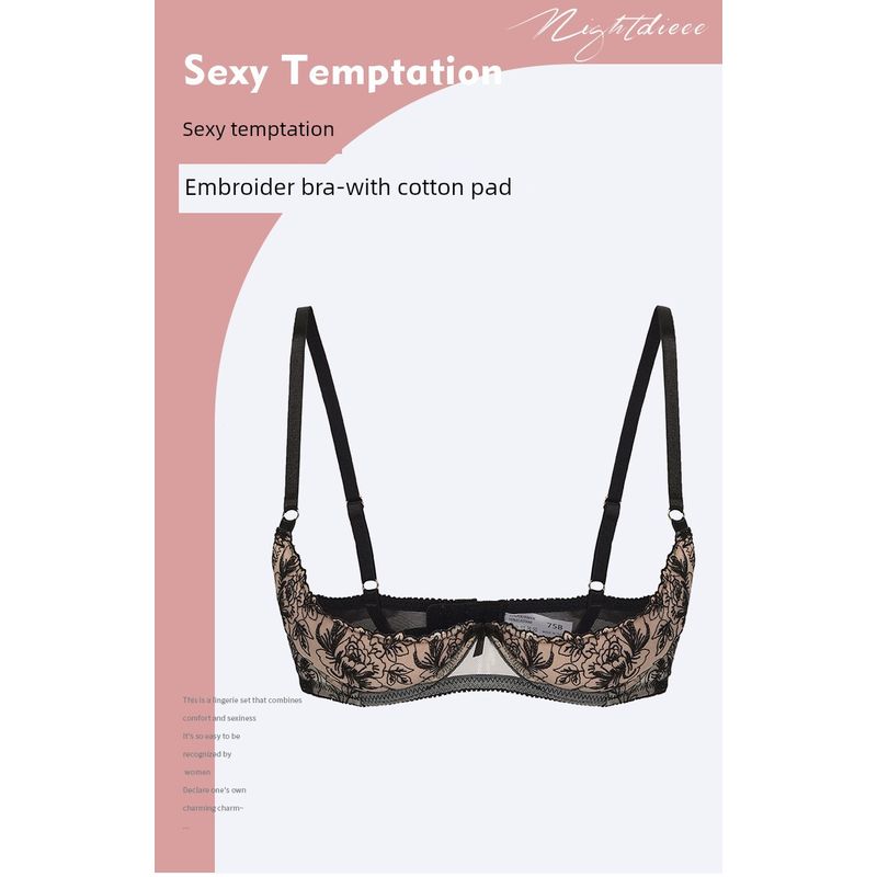 

European and American Sexy Lace Embroidery Bra Set Sexy Push up Upper Support Breathable Black 75C