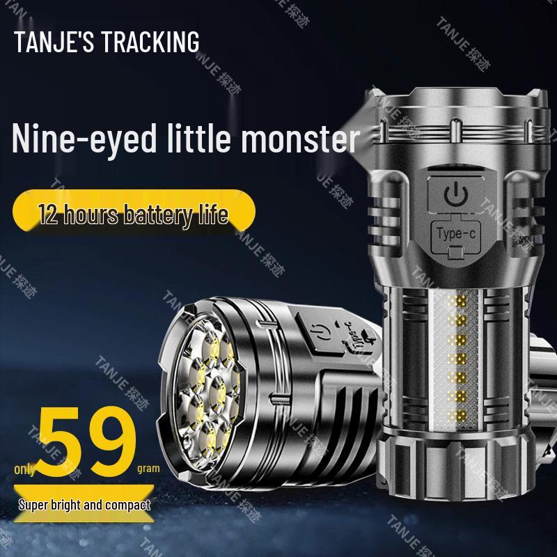 Ultra Bright Nine-Core High-Intensity Portable Flashlight with Magnetic Tail