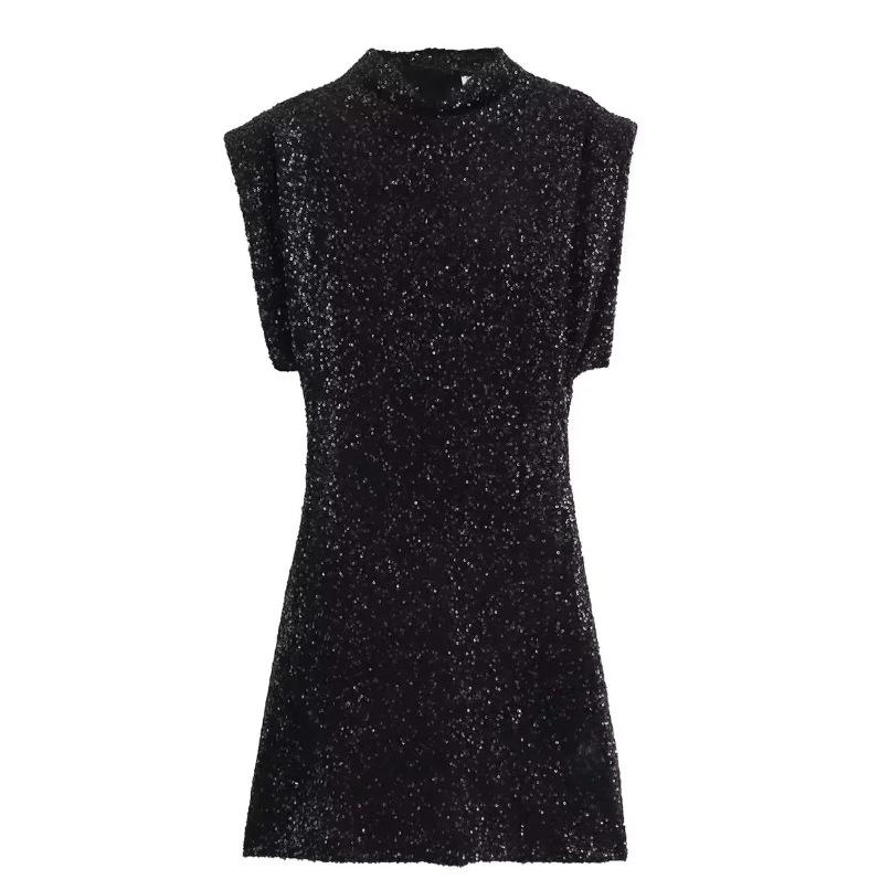 Paillette Silver Party Dress Women Sexy O-neck Short Sleeve Mini Bodycon Hip Package Dresses Fashion