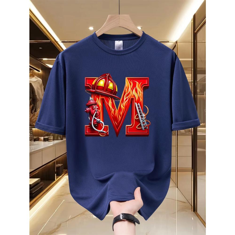 Fashionable Men's Letter M Pattern Printed Comfortable Soft Breathable International T-shirt Loose Versatile Plus Size Loose Cotton T-shirt