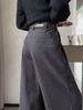 Women's Winter High-Waist Wide-Leg Wool Pants - Gray/Black