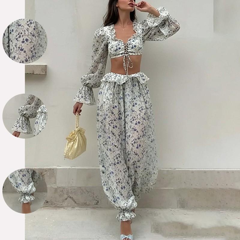 Women's Fashionable Long-sleeved Waist Casual Simple Trousers Two-piece Set