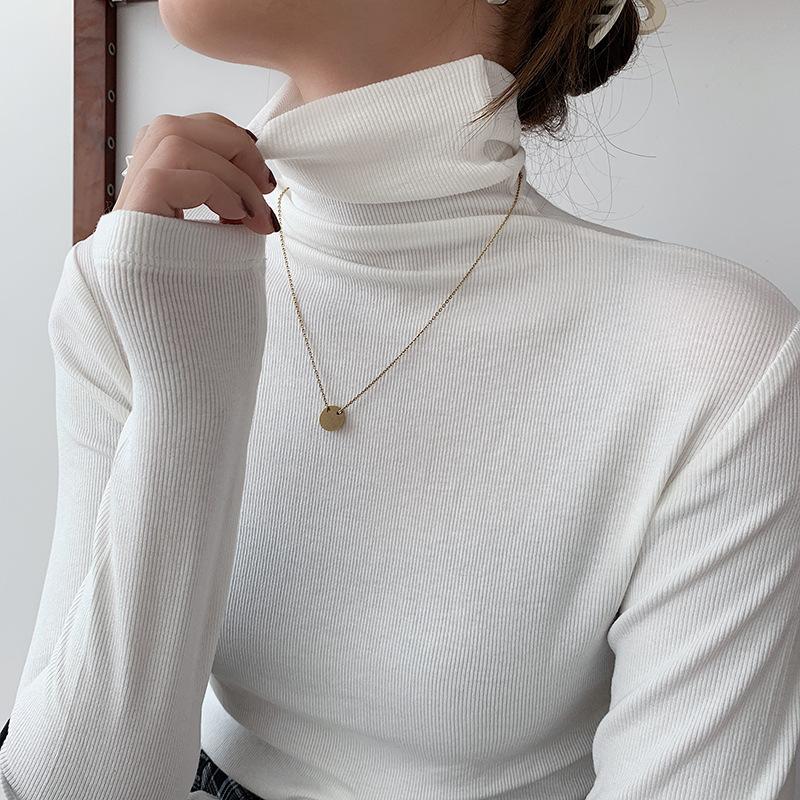 

Осень-зима вязаный тонкий свитер с высоким воротником однотонный низ с длинным рукавом минималистичный женский пуловер джемпер One Size