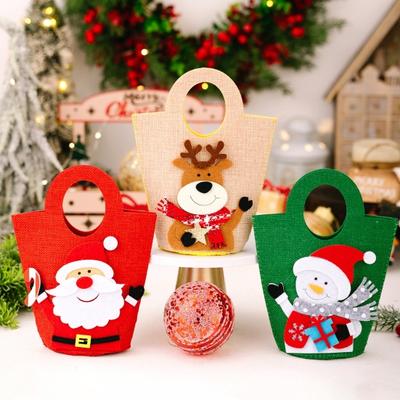 Christmas Gift Bags with Handles Santa Reindeer Snowman Holiday Tote Bag Thick Non-Woven Handbag Party Favor Bags for Kids Holiday Events